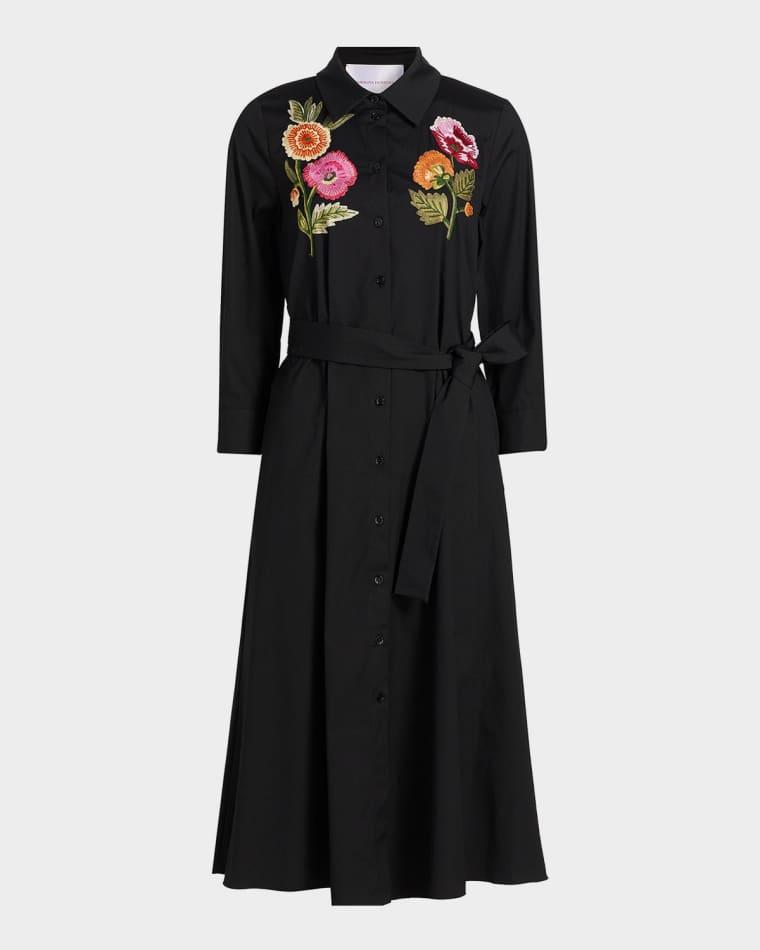 Floral Embroidered 3/4-Sleeve Midi Shirtdress by CAROLINA HERRERA