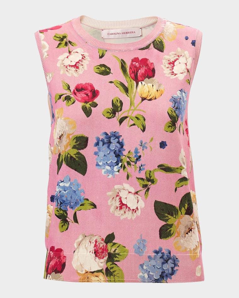Floral-Print Knit Crewneck Tank Top by CAROLINA HERRERA