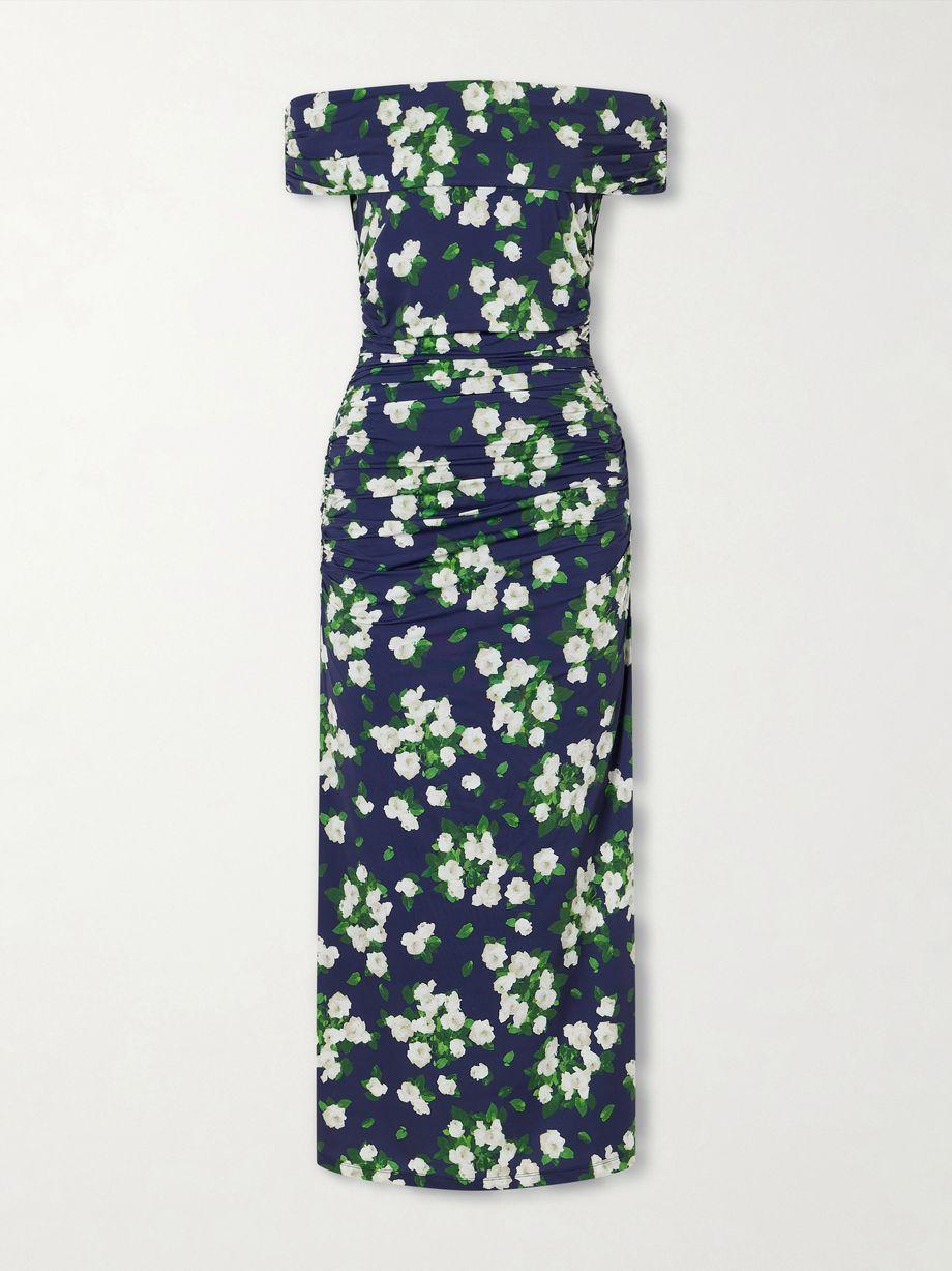 Floral-print gathered satin midi dress by CAROLINA HERRERA