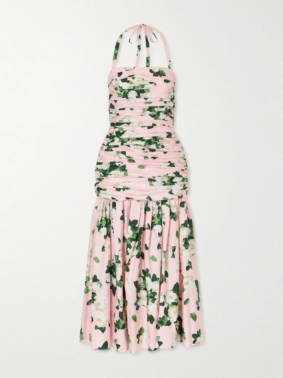 Floral-print ruched cotton-blend maxi dress by CAROLINA HERRERA