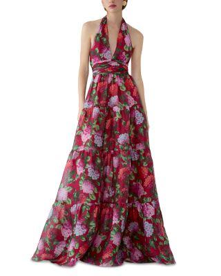 Halter Neck Tiered A Line Silk Gown by CAROLINA HERRERA