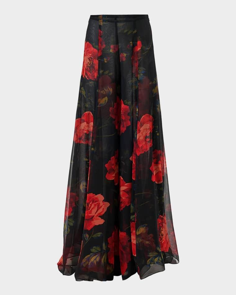 Iris Rose Silk Chiffon Extra Wide-Leg Pants by CAROLINA HERRERA