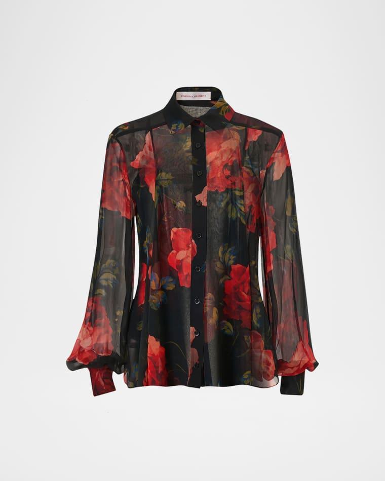 Isabella Rose Silk Organza Button-Down Top by CAROLINA HERRERA