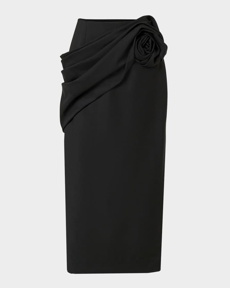 Off-Shoulder Draped Hip Rose Midi Dress by CAROLINA HERRERA