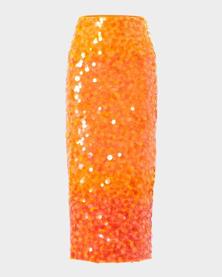 Ombre Sequin Midi Skirt by CAROLINA HERRERA