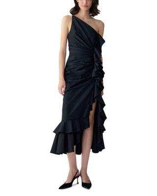 One Shoulder Ruched Midi Dress by CAROLINA HERRERA