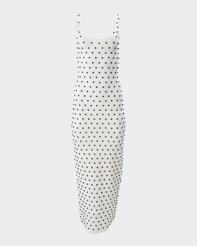 Polka-Dot Embroidered Sleeveless Midi Dress by CAROLINA HERRERA