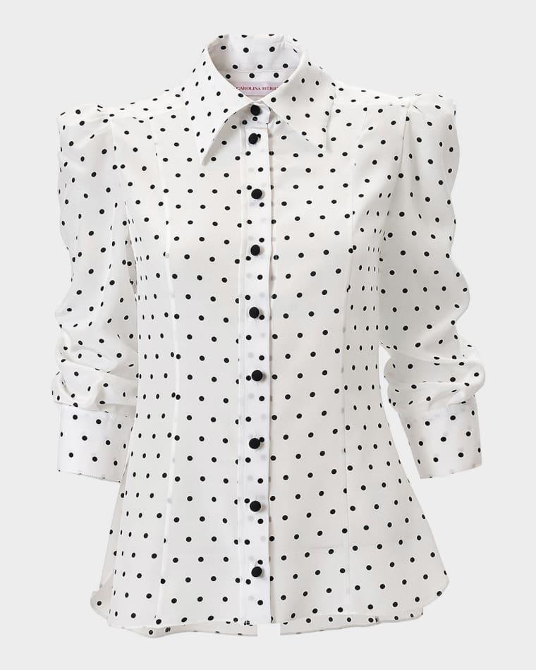 Polkadot 3/4-Sleeve Button-Front Shirt by CAROLINA HERRERA
