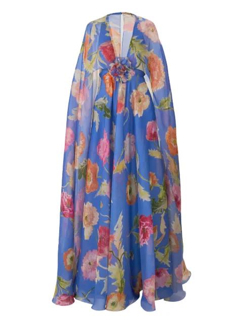 Poppy-print organza gown with cape by CAROLINA HERRERA