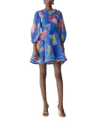 Puff Sleeve Mini Silk Dress by CAROLINA HERRERA