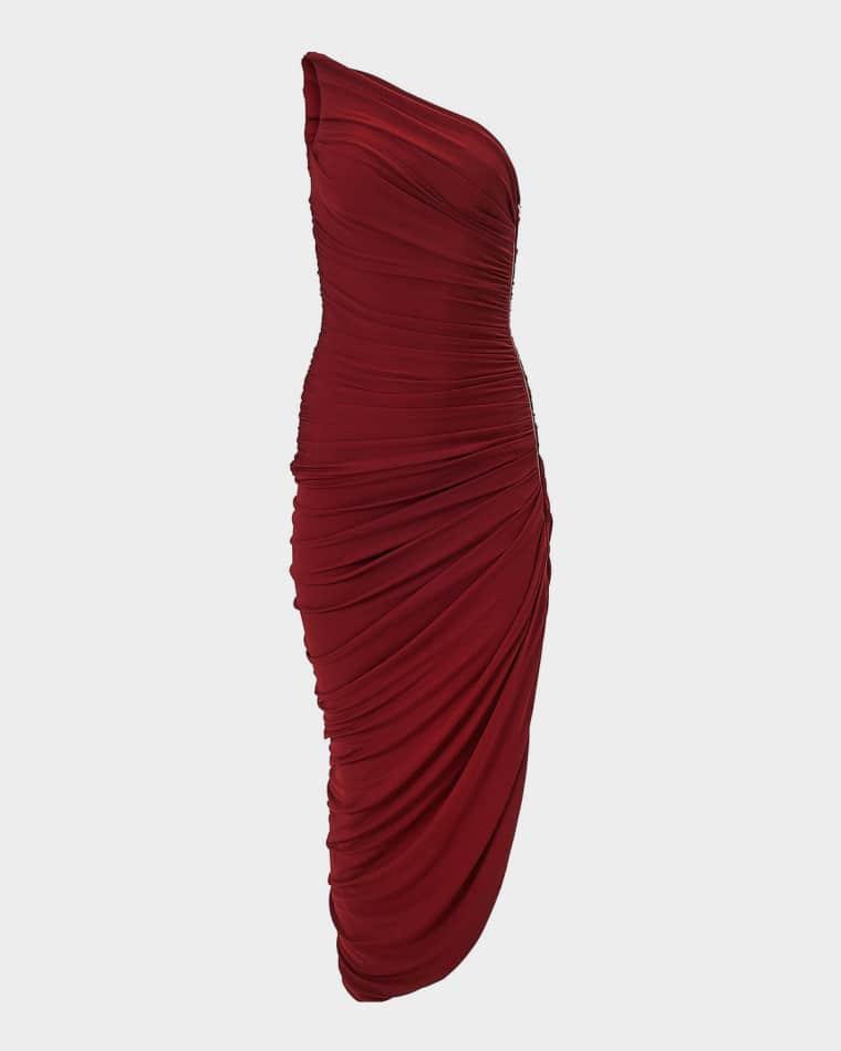 Ruched Zipper One-Shoulder Midi Dress by CAROLINA HERRERA