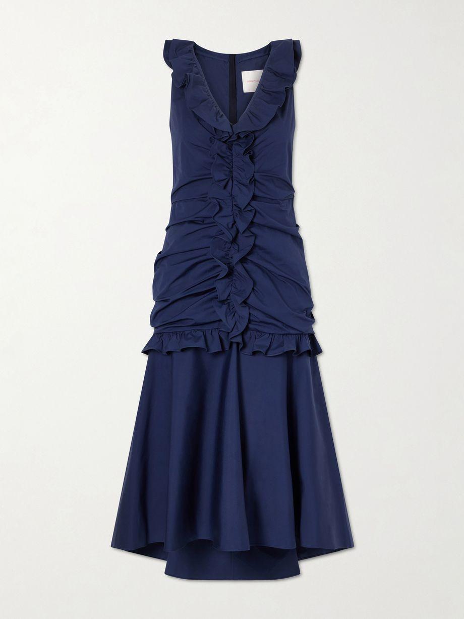 Ruched ruffled cotton-blend midi dress by CAROLINA HERRERA