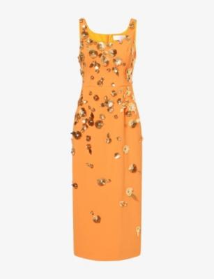 Scoop-Neck Floral-Applique Woven Midi Dress by CAROLINA HERRERA