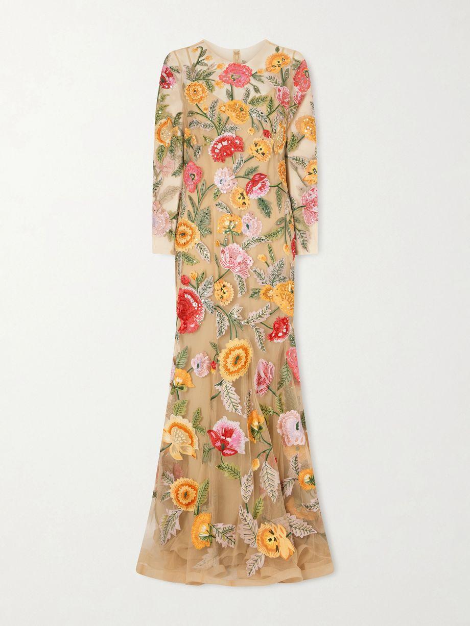 Sequin-detailed embroidered tulle gown by CAROLINA HERRERA