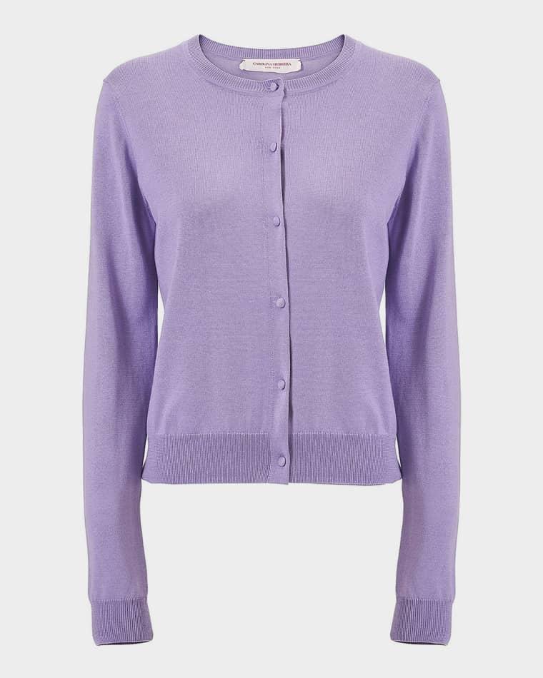 Silk-Cotton Crewneck Cardigan by CAROLINA HERRERA