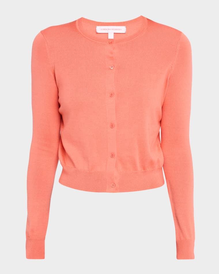 Silk-Cotton Crewneck Cardigan by CAROLINA HERRERA