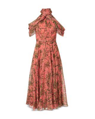 Silk Halter Neck Draped Off Shoulder Midi Dress by CAROLINA HERRERA