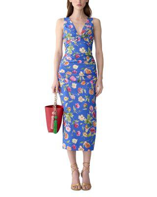 Sleeveless Gathered V Neck Dress by CAROLINA HERRERA