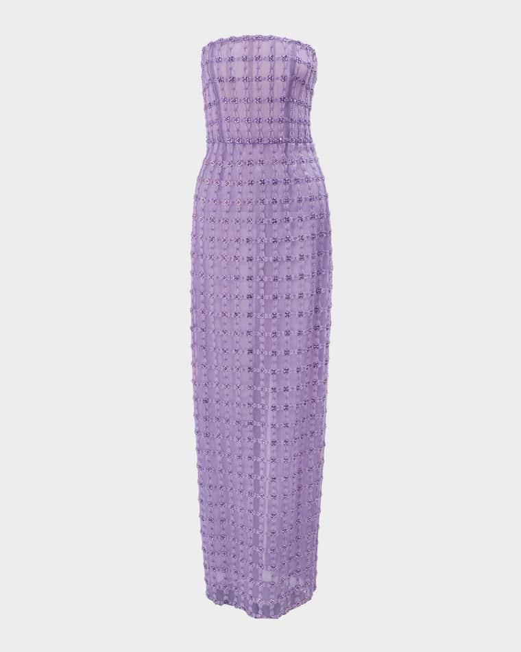 Strapless Crystal-Embroidered Column Gown by CAROLINA HERRERA