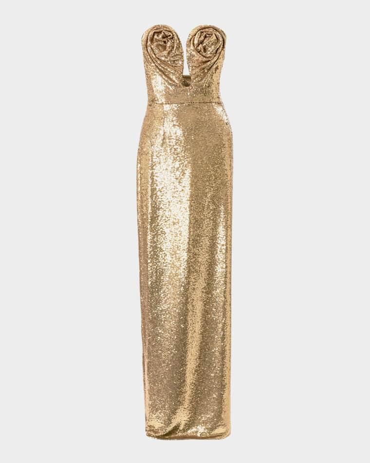 Strapless Rose Sequined Gown by CAROLINA HERRERA