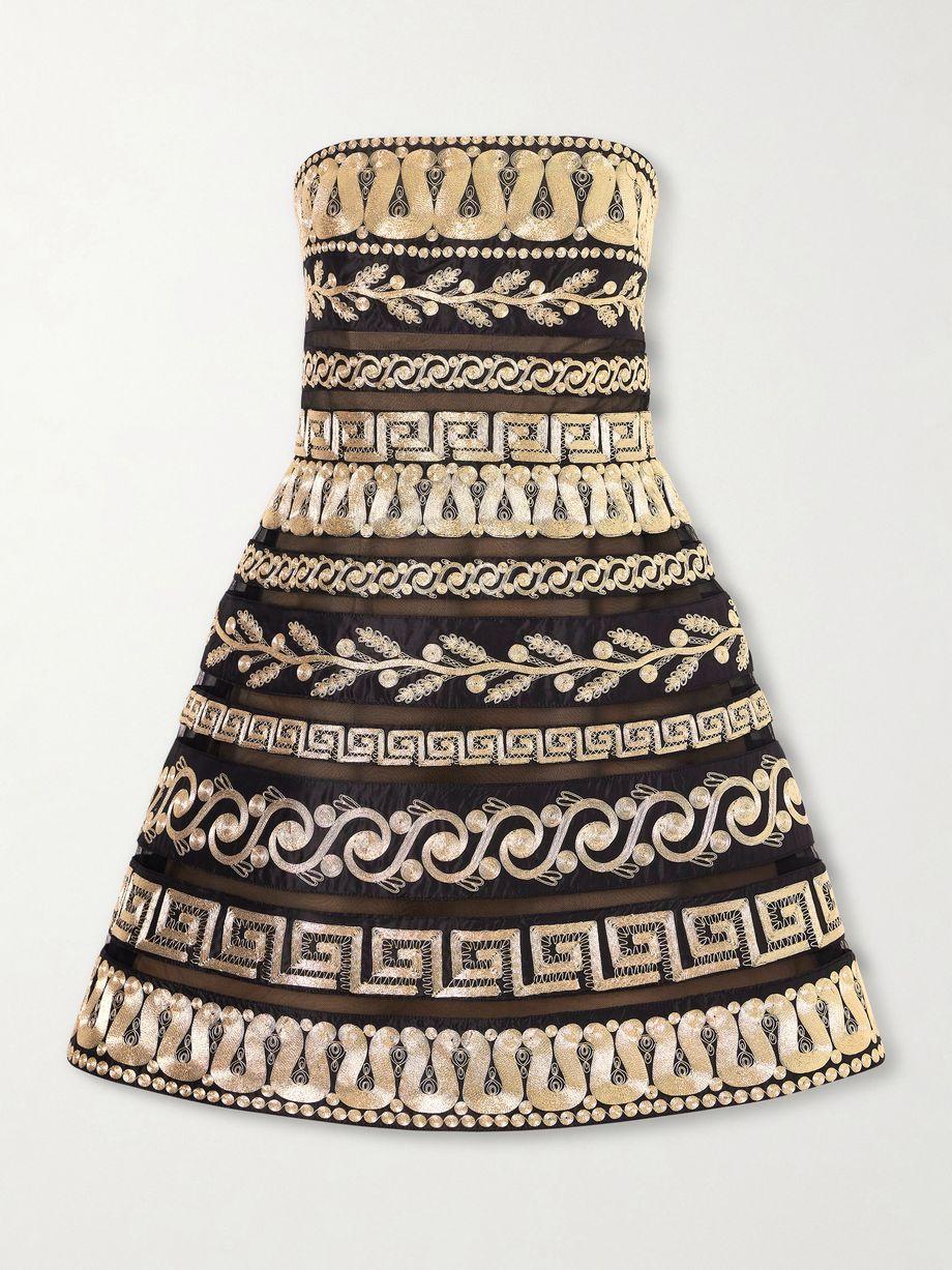 Strapless embroidered silk-satin and organza mini dress by CAROLINA HERRERA