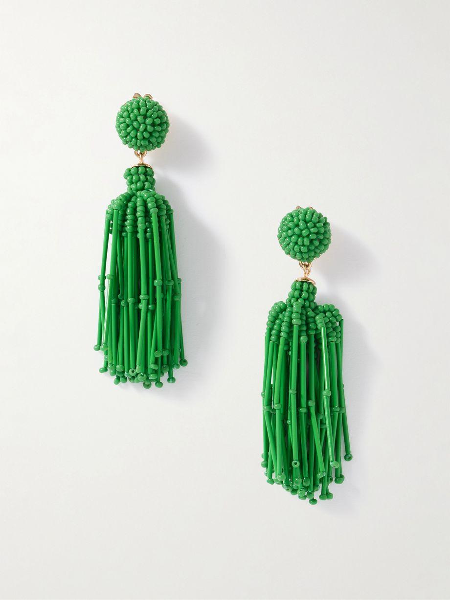 Tasseled beaded gold-tone earrings by CAROLINA HERRERA