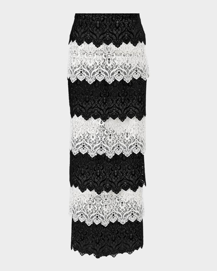 Tiered Lace Maxi Pencil Skirt by CAROLINA HERRERA