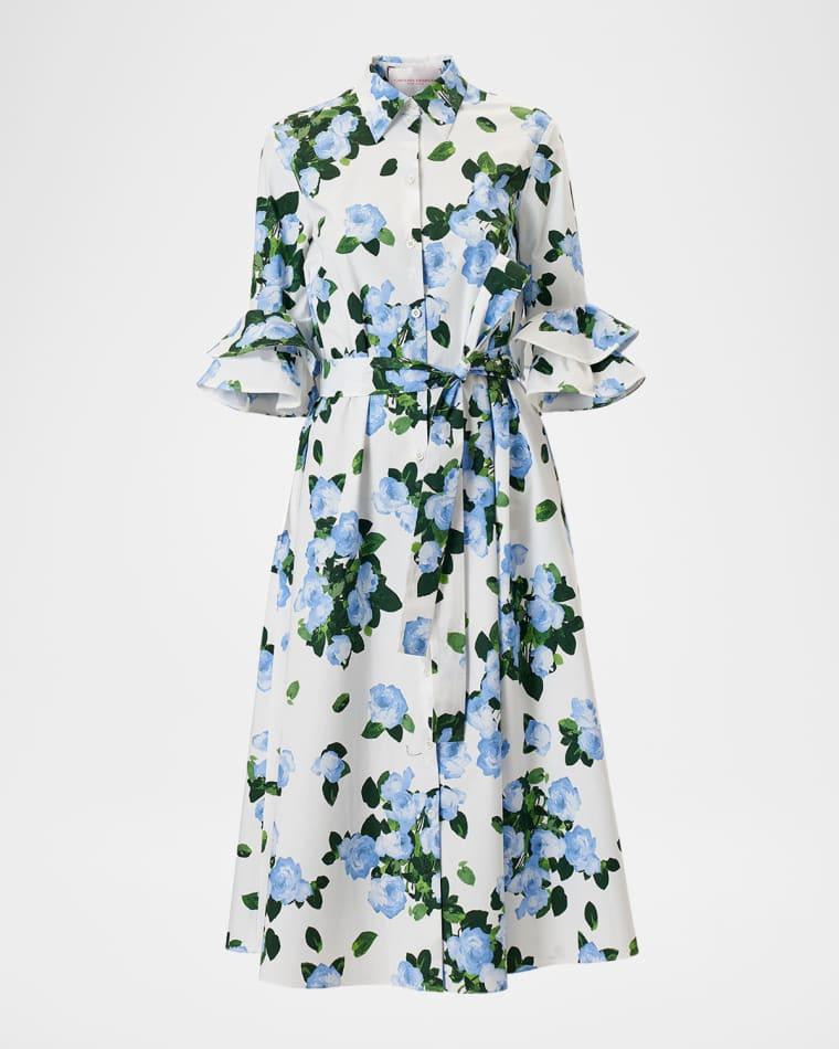 Tiered Ruffle Sleeve Belted Midi Shirtdress by CAROLINA HERRERA
