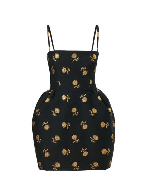 carnation jacquard bell-shaped dress by CAROLINA HERRERA