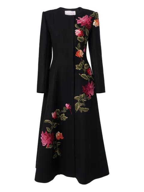 chrysanthemum-embroidered a-line coat by CAROLINA HERRERA