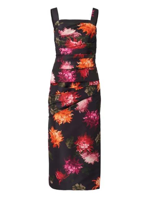 chrysanthemum-print draped midi dress by CAROLINA HERRERA
