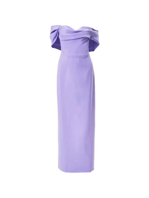 draped off-shoulder column gown by CAROLINA HERRERA