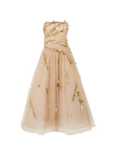 embroidered tulle strapless midi dress by CAROLINA HERRERA