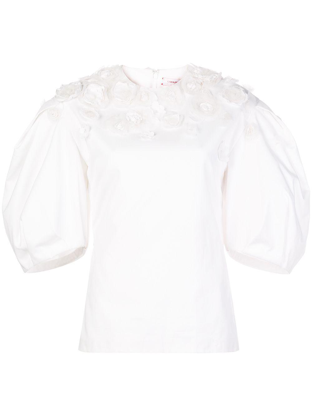 floral appliqués puff sleeve blouse by CAROLINA HERRERA