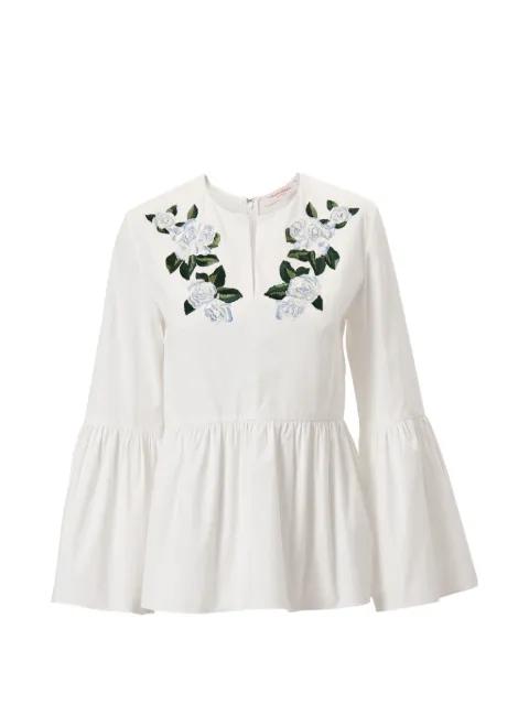 floral-embroidered bell sleeve top by CAROLINA HERRERA