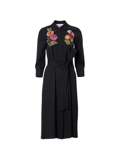 floral-embroidered belted midi dress by CAROLINA HERRERA