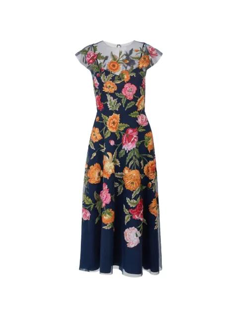 floral-embroidered tulle midi dress by CAROLINA HERRERA