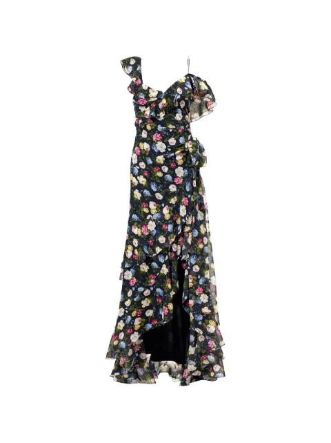 floral-print ruffled silk asymmetric dress by CAROLINA HERRERA