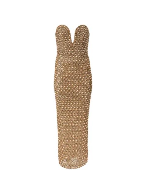 gold embellished deep V-neck dress by CAROLINA HERRERA