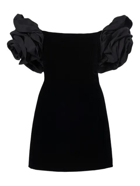 off-shoulder rosette velvet mini dress by CAROLINA HERRERA