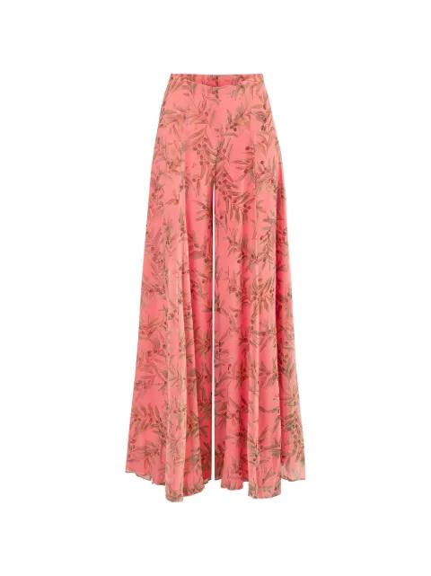 olive branch-print extra-wide leg Iris pants by CAROLINA HERRERA