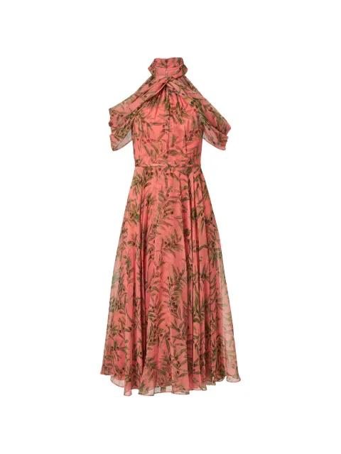 olive branch-print halterneck midi dress by CAROLINA HERRERA