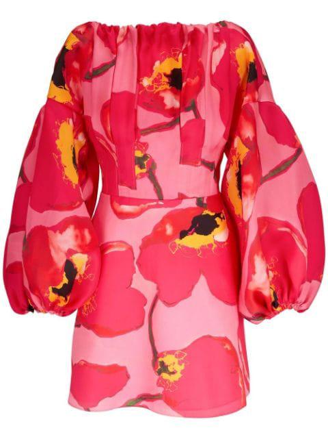 puff-sleeved floral mini dress by CAROLINA HERRERA