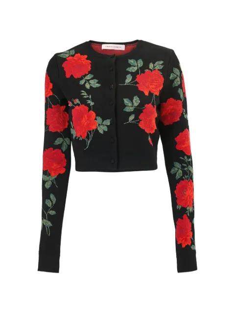 rose jacquard cropped cardigan by CAROLINA HERRERA