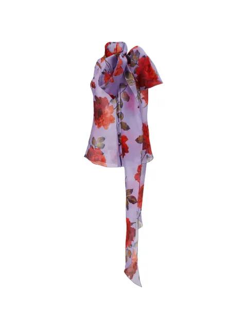 rose-print Organza top with bow by CAROLINA HERRERA