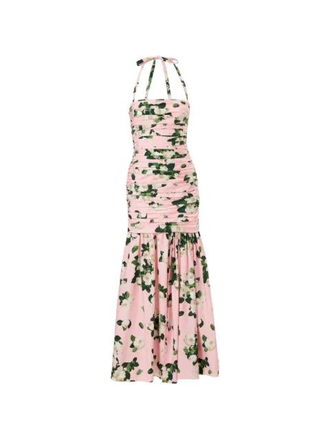 rose-print gathered midi dress by CAROLINA HERRERA