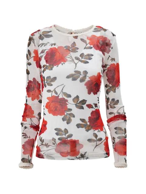 rose-print mesh top by CAROLINA HERRERA