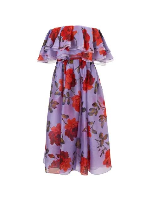 rose-print organza dress with ruffles by CAROLINA HERRERA