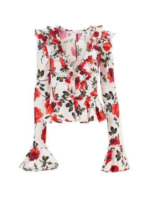 rose-print ruched ruffle top by CAROLINA HERRERA