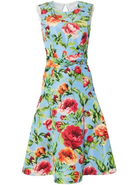 rose-print twist-detail flared dress by CAROLINA HERRERA